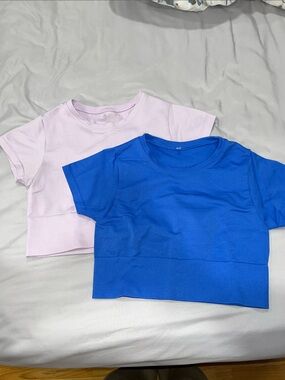 Aerie Offline Short Sleeve Crop Top Bundle - Cobalt Blue and Light Purple